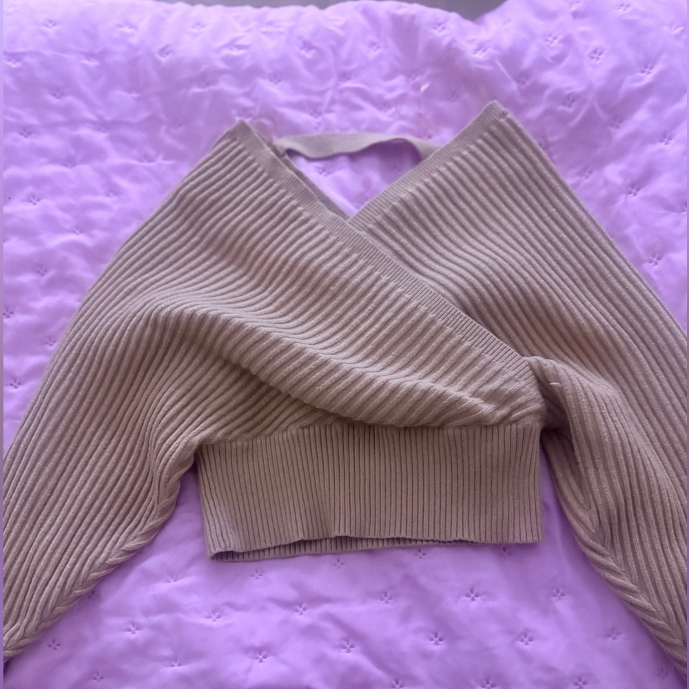 Windsor Off-the-Shoulder Ribbed Sweater/Long Sleeve Top- Brown